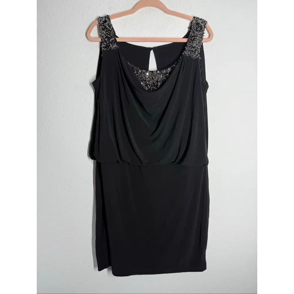 Night Way Women’s Bohemian Retro Black Mini Dress Sequins Trim Size 12